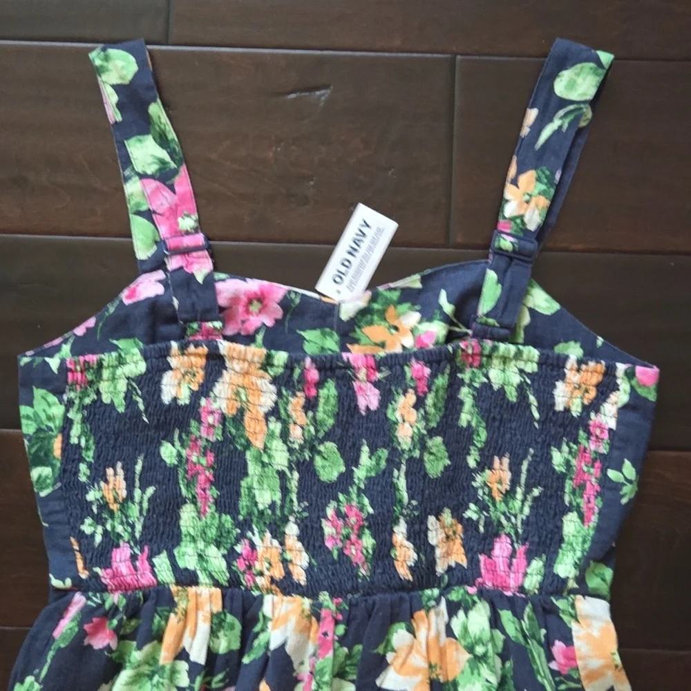 NEW Old Navy Wide Leg Blue Floral Linen-Blend Adjustable Strap Jumpsuit - MP - Picture 9 of 13